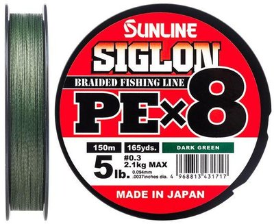 Шнур Sunline Siglon PE х8 150m (темн-зел.) # 3.0 / 0.296mm 50lb / 22.0kg (1658-09-83) 1658-09-83 фото