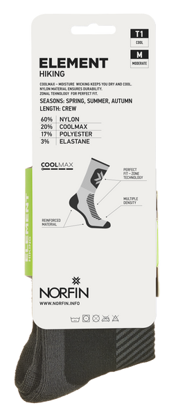 Шкарпетки Norfin T1M ELEMENT HIKING COOLMAX CREW р.L (42-44) 304714-03L фото