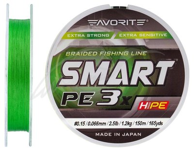 Шнур Favorite Smart PE 3x 150м (l.green) # 0.15 / 0.066mm 3lb / 1.2kg (1693-10-60) 1693-10-60 фото