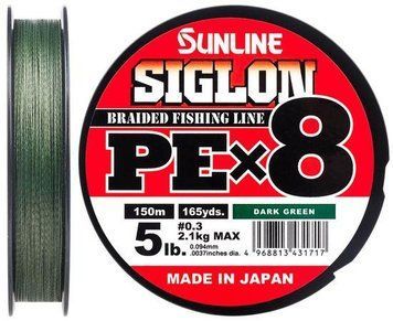 Шнур Sunline Siglon PE х8 150m (темн-зел.) #3.0/0.296mm 50lb/22.0kg (1658-09-83) 1658-09-83 фото