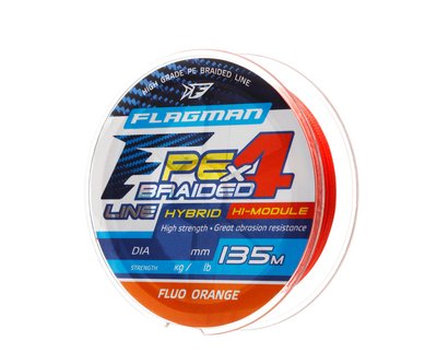 Шнур Flagмan PE Hybrid F4 135м FluoOrange 0.06мм. 2.7кг/6Lb (28135-006) 28135-006 фото