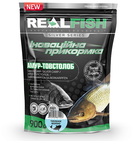 Прикормка Real Fish Амур Толстолоб (Топленое молоко) 0.9кг (RF-920) RF-920 фото