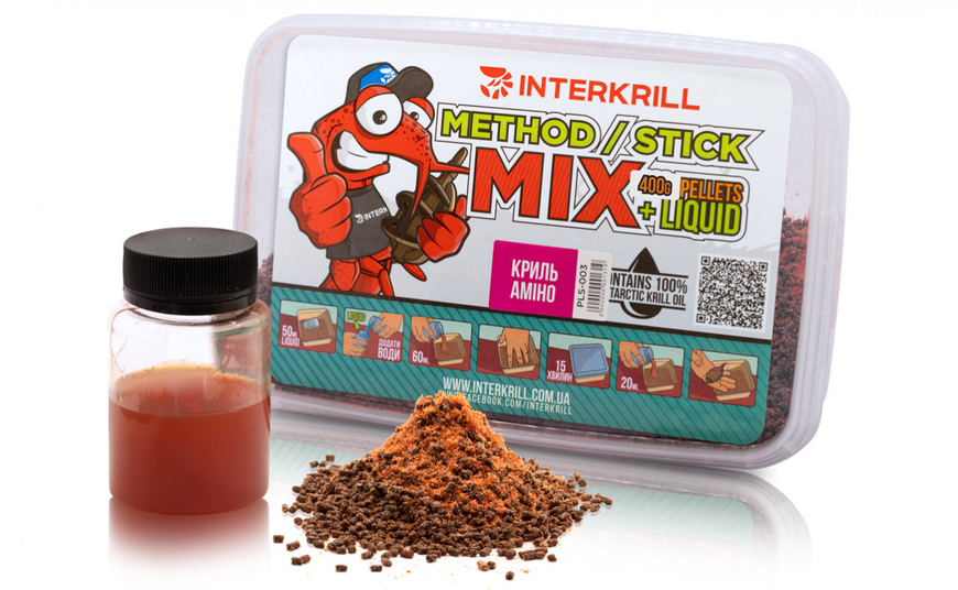 Пеллетс Interkrill "METHOD/STICK MIX", 400 г + (Ліквід Криль-Аміно, 50г) (PLS-003) PLS-003 фото