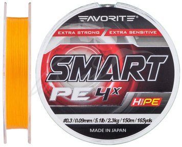 Шнур Favorite Smart PE 4x 150м (оранж.) # 0.5 / 0.117мм 3.6кг 8lb (1693-10-40) 1693-10-40 фото