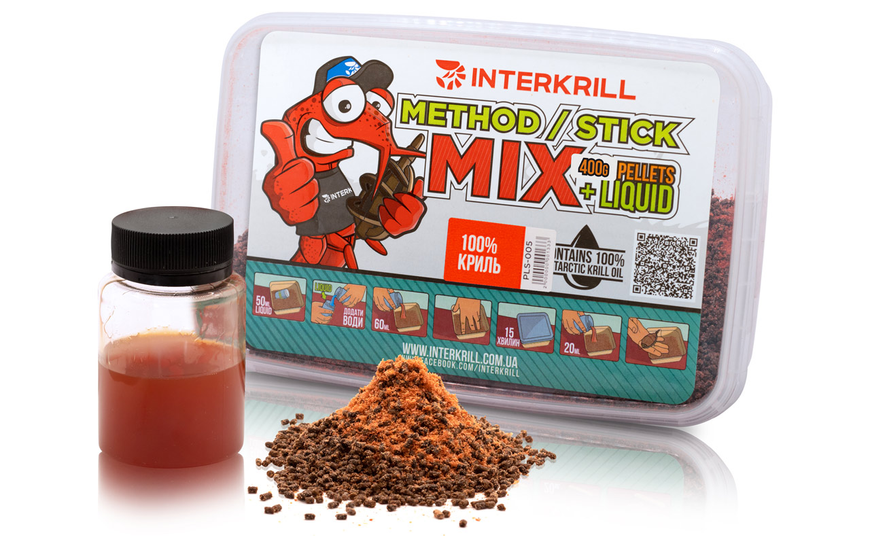 Пеллетс Interkrill "METHOD/STICK MIX", 400 г + (Ліквід 100% Криль, 50г) (PLS-005) PLS-005 фото